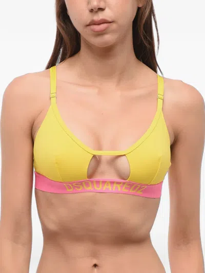 Dsquared2 Logo-band Cut-out Bra In Yellow