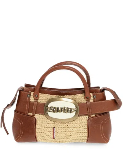 Dsquared2 Logo-buckle Woven Tote Bag In Brown