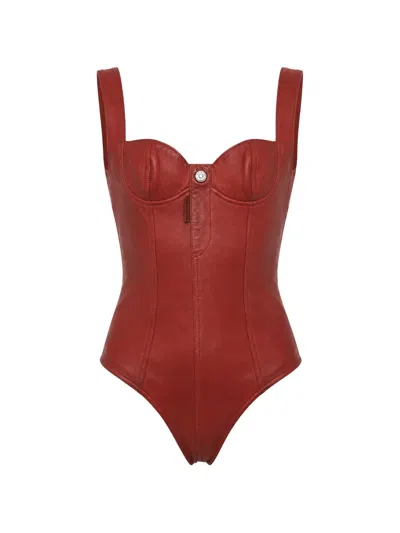 Dsquared2 Logo-button Leather Bodysuit In Red