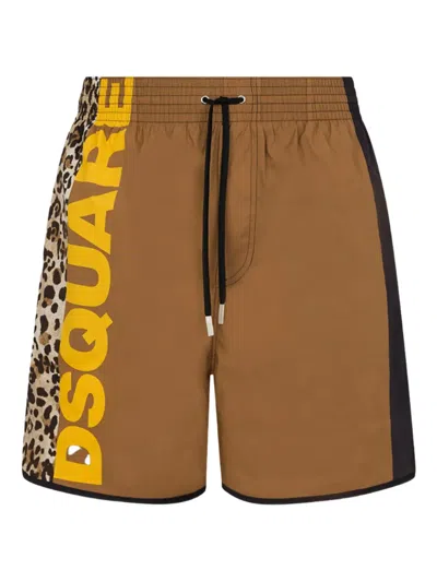 Dsquared2 Logo-detail Swim Shorts In Brown