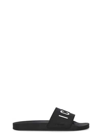 Dsquared2 Logoed Slippers In Black