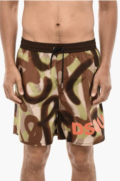 Dsquared2 Logoed Swim Short With Spray Paint Motif