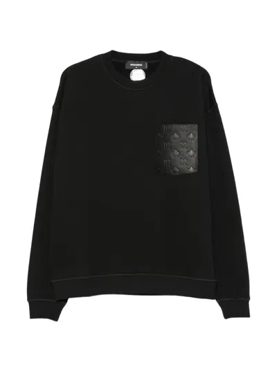 Dsquared2 Cotton Sweatshirt Crew Neck Front Pocket In Blue