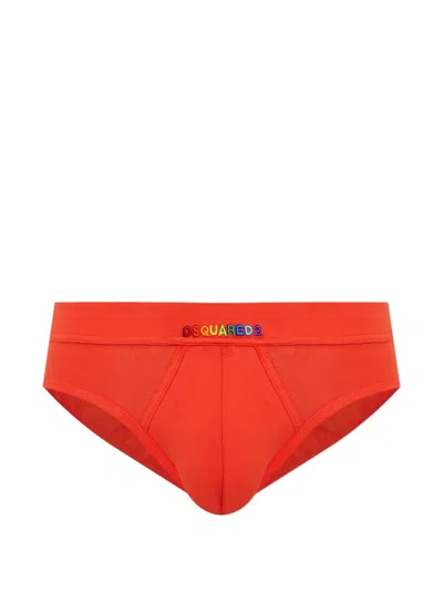 Dsquared2 Logo-embroidered Briefs In Orange