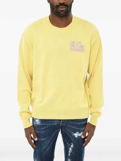 Dsquared2 Logo-embroidered Crew-neck Sweater In Yellow