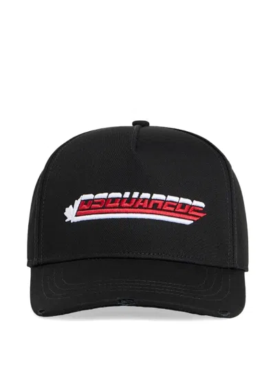 Dsquared2 Logo-embroidered Distressed Baseball Cap In Black