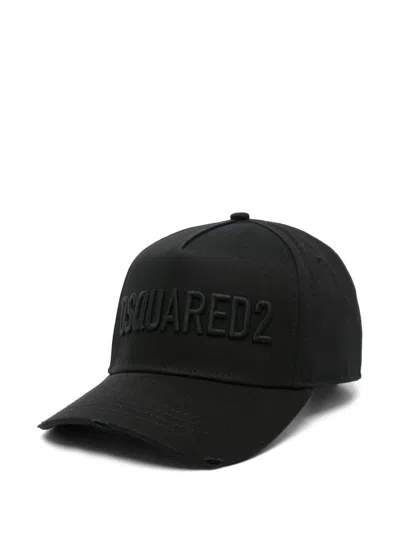 Dsquared2 Logo-embroidered Distressed Baseball Cap In Black