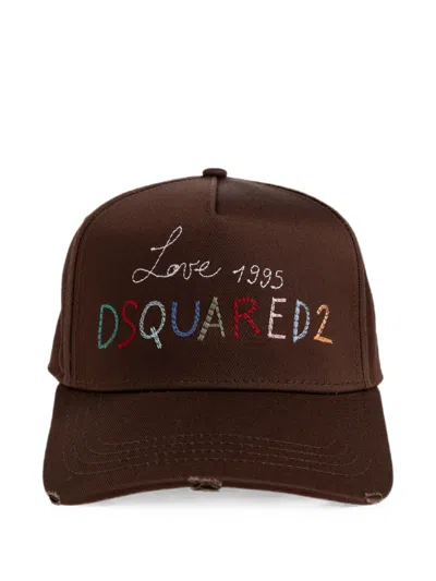 Dsquared2 Logo-embroidered Distressed Baseball Cap In Burgundy
