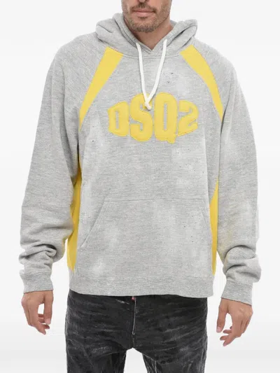 Dsquared2 Logo-embroidered Distressed Hoodie In Gray