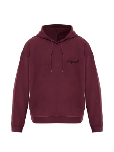 Dsquared2 Logo-embroidered Drawstring Hoodie In Burgundy