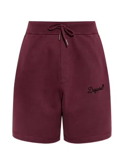 Dsquared2 Logo-embroidered Drawstring Shorts In Burgundy