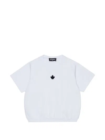Dsquared2 Kids' Logo-embroidered Elasticated-hem T-shirt In White