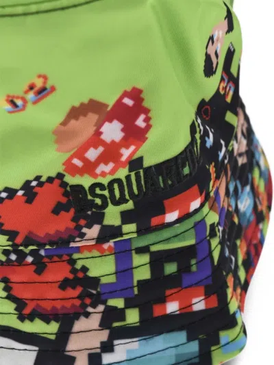 Dsquared2 Logo-embroidered Graphic-print Bucket Hat In Green