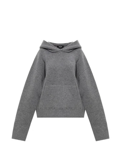 Dsquared2 Logo-embroidered Knit Hoodie Sweater In Grey