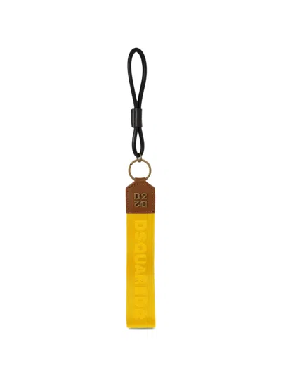Dsquared2 Logo-embroidered Leather Keychain In Yellow