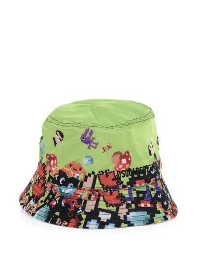 Dsquared2 Logo-embroidered Pixel-print Bucket Hat In Green