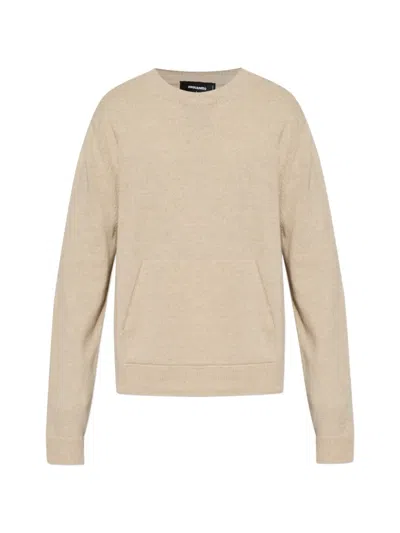 Dsquared2 Logo-embroidered Pouch-pocket Sweater In Neutral