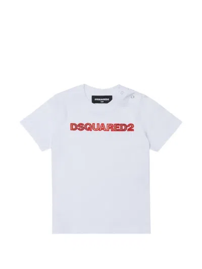 Dsquared2 Babies' Druckknopf-t-shirt Mit Logo-stickerei In Weiss