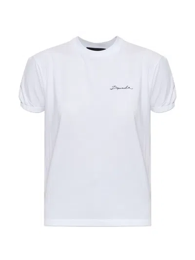 Dsquared2 Logo-embroidered Puff-sleeve T-shirt In White