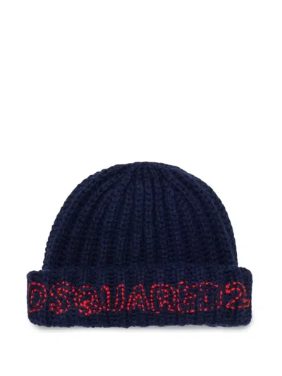 Dsquared2 Babies' Logo-embroidered Ribbed Beanie Hat In Blue