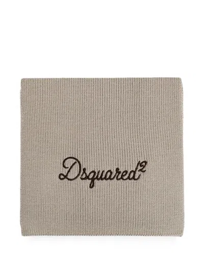 Dsquared2 Logo-embroidered Ribbed Scarf In Brown