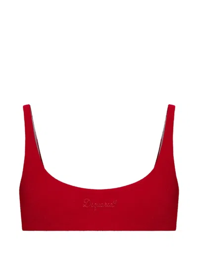 Dsquared2 Logo-embroidered Scoop-neck Bikini Top In Red