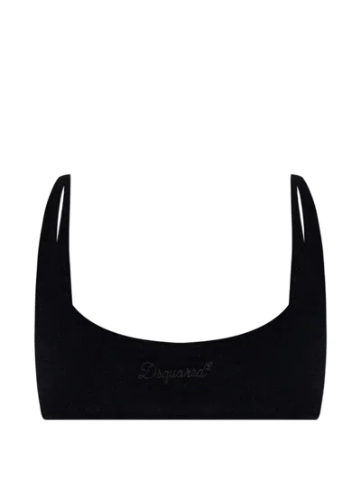 Dsquared2 Logo-embroidered Scoop-neck Bikini Top In Black