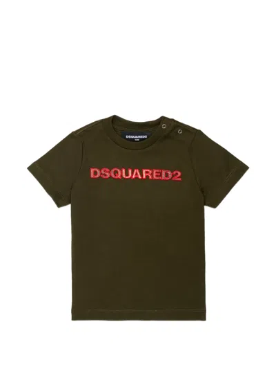 Dsquared2 Babies' Logo-embroidered Shoulder-button T-shirt In Green
