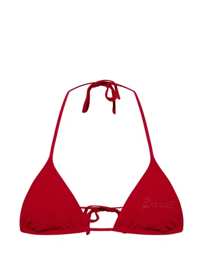 Dsquared2 Logo-embroidered Triangle Bikini Top In Red