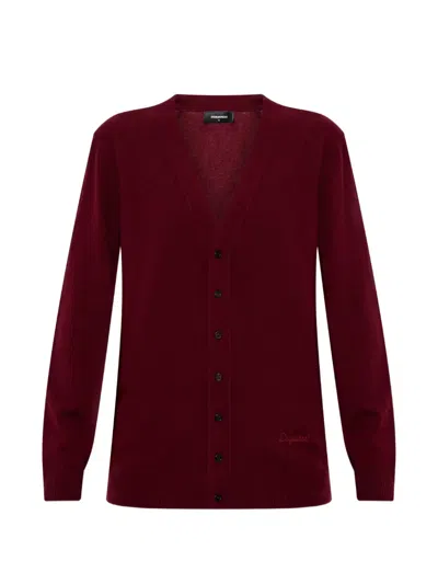 Dsquared2 Logo-embroidered V-neck Cardigan In Red