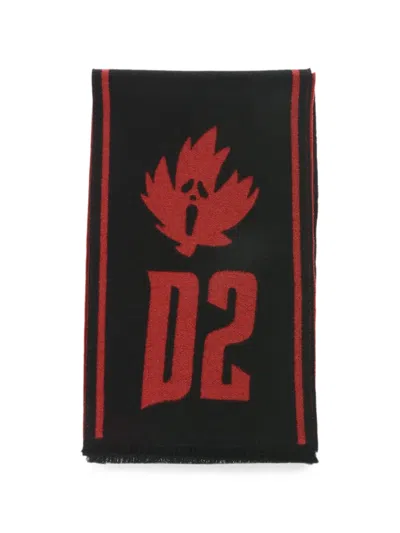 Dsquared2 Logo-jacquard Fringed Scarf In Multi