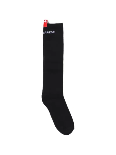 Dsquared2 Kids' Logo-knit Knee-high Socks In Black