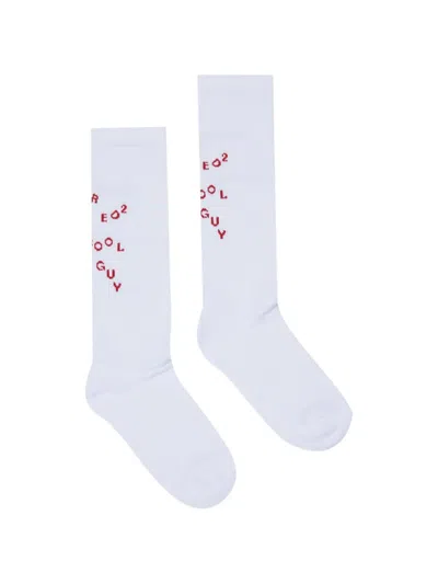 Dsquared2 Kids' Logo-knit Ribbed Socks In White
