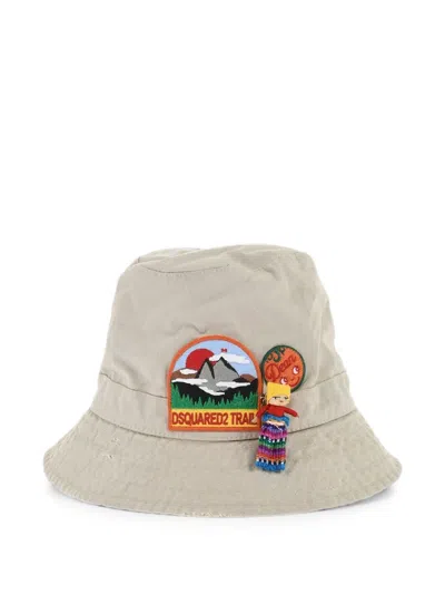 Dsquared2 Logo-patch Appliqué Bucket Hat In Grey