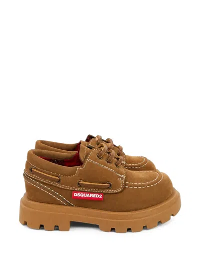 Dsquared2 Kids' Logo-patch Chunky-sole Shoes In Brown