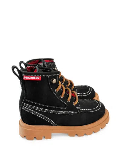 Dsquared2 Kids' Logo-patch Contrast-stitch Boots In Black