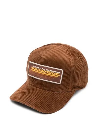 Dsquared2 Logo-patch Corduroy Baseball Cap In Brown