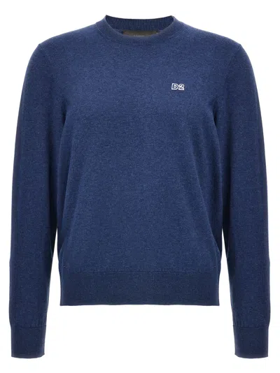 Dsquared2 Logo-patch Cotton Crewneck Sweater In Blue