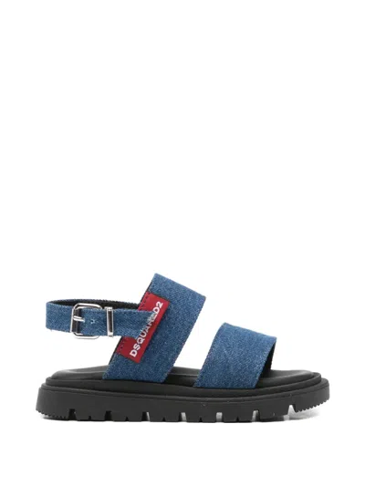 Dsquared2 Kids' Logo-patch Denim Sandals In Blue