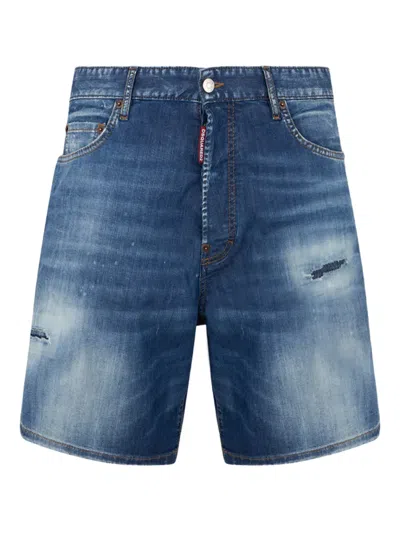 Dsquared2 Logo-patch Denim Shorts In Blue
