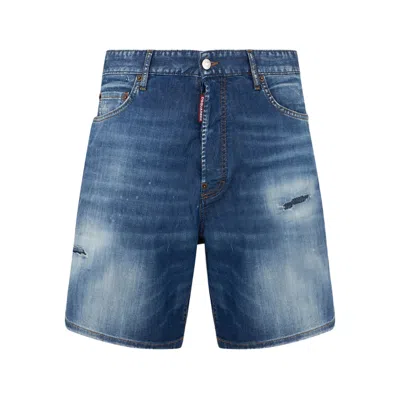 Dsquared2 Logo-patch Denim Shorts In Blue
