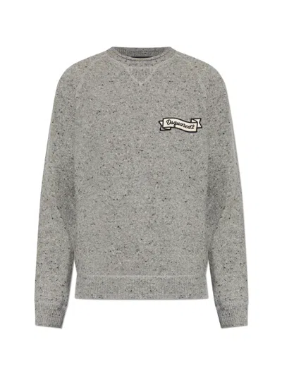 Dsquared2 Logo-patch Flecked Sweater In Gray