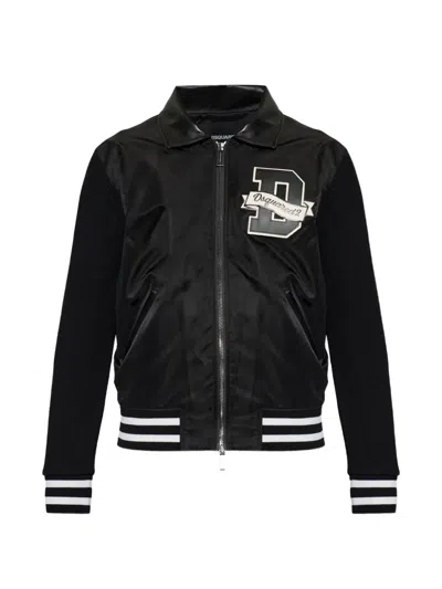 Dsquared2 Logo-patch Panelled Bomber Jacket In Black