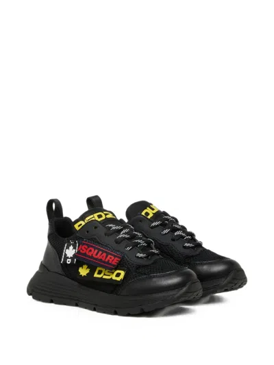 Dsquared2 Kids' Logo-patch Panelled Sneakers In Black