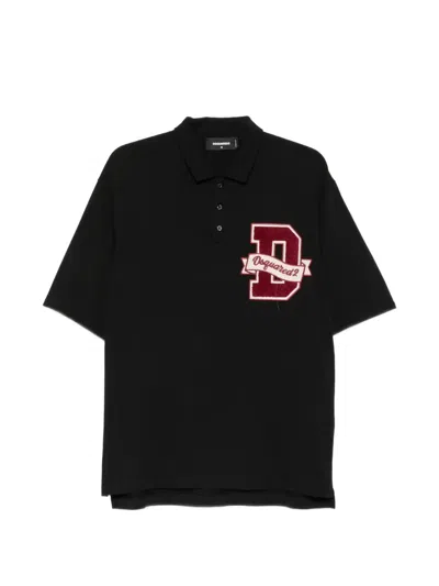 Dsquared2 Logo-patch Polo Shirt In Black