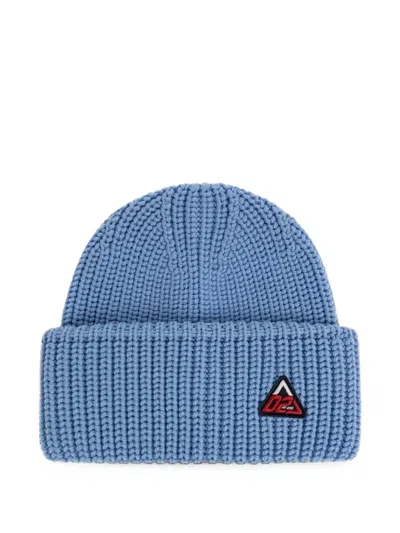 Dsquared2 Logo-patch Ribbed-knit Beanie Hat In Blue