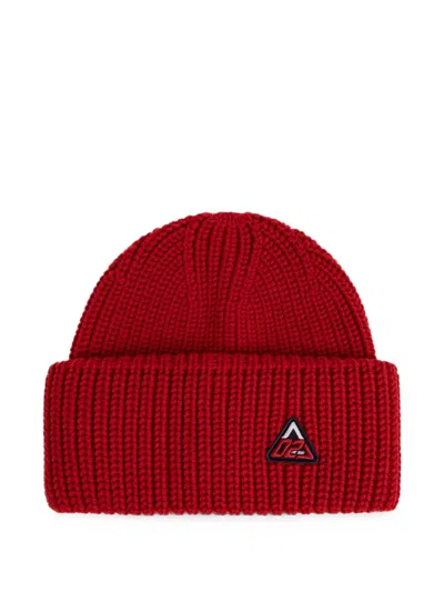Dsquared2 Logo-patch Ribbed-knit Beanie Hat In Red