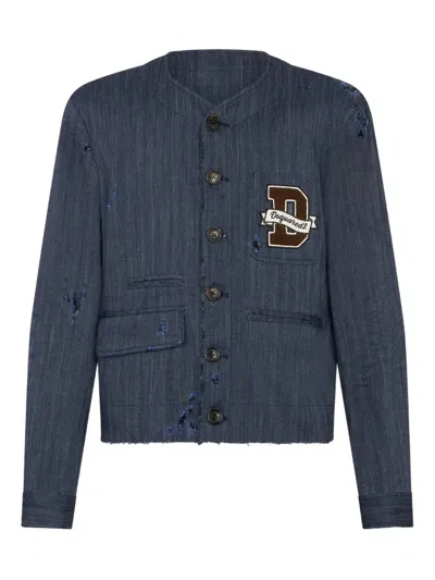 Dsquared2 Logo-patch Single-breasted Jacket In Blue
