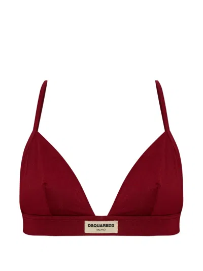 Dsquared2 Logo-patch Triangle Bra In Burgundy