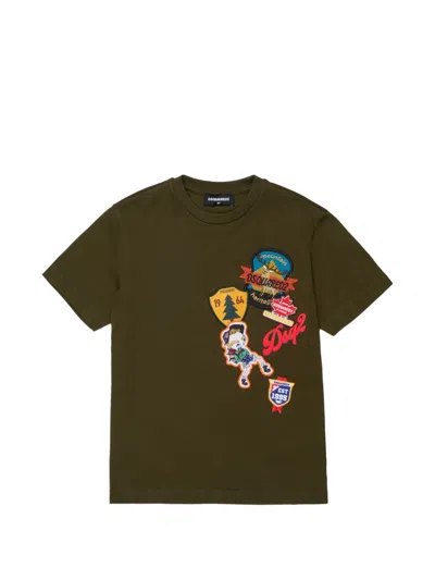 Dsquared2 T-shirt With Logo And Applied Patch In Green